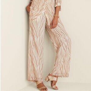 Soft Surroundings Safi Tan Cream Zebra Print Wide Leg pants